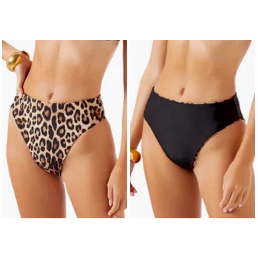 NWT Good American Size 6 3XL leopard black reversible high-waisted bikini bottom